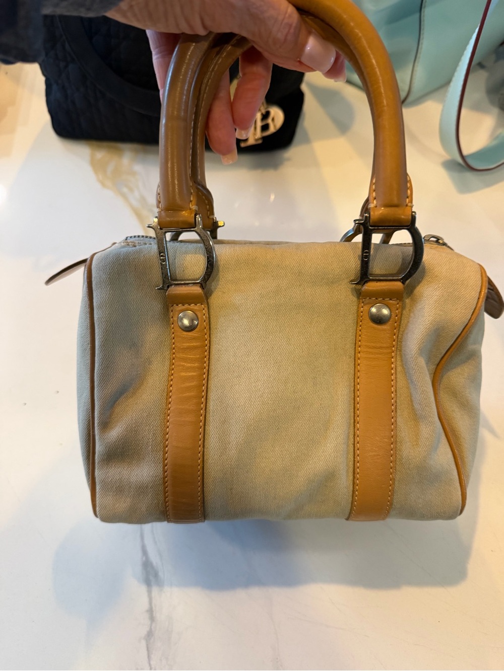 Dior Mini Canvas and Tan Leather Satchel - Beige/Tan - Picture 2 of 9